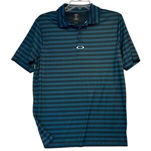 Oakley O-Hydrolix Golf Polo Shirt Size XSmall Black Teal Stripe Tennis Summer